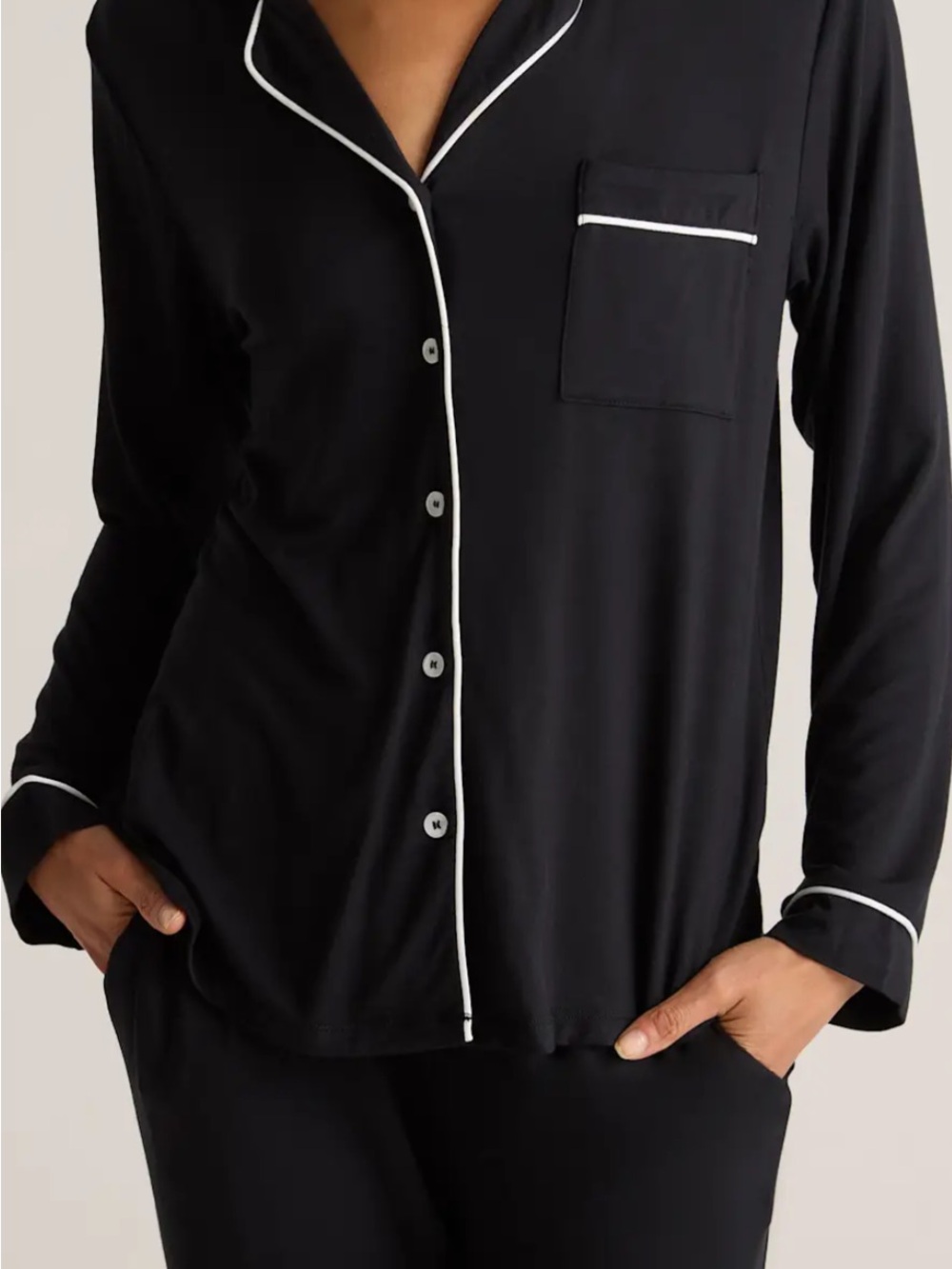 Soma Black Pajama Top with White Contrast Piping - Picture 2 of 2